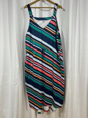Pixie Lady 1X Striped Sleeveless Maxi Dress Drawstring Waist Plus Size